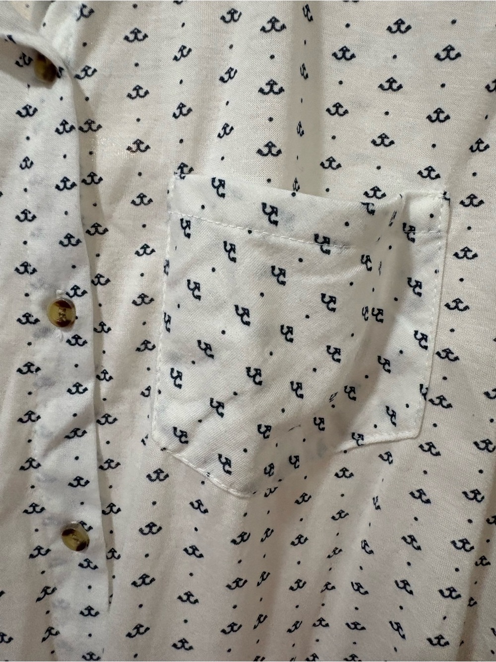 Sleeveless White Button-Down Tie Front Top with Navy Anchor Print - Picture 7 of 7